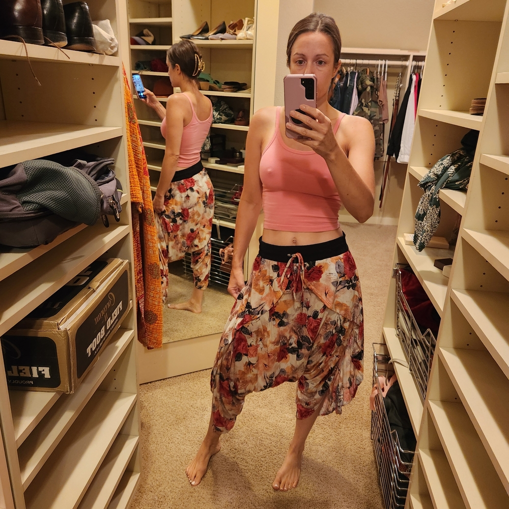 Floral Harem Pants with Black Waistband BUDDHA PANTS